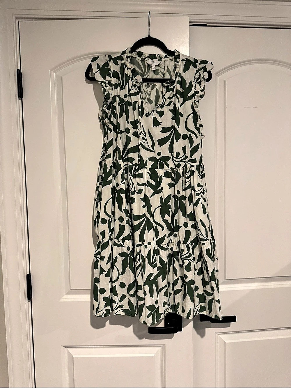 Time and Tru Tiered Cotton Mini Dress with Flutter Sleeves Flutter Sleeves Green